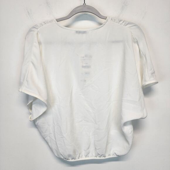 Zara Crossover Blouse Top Size L White Short Sleeve Pullover V-neck Flowy Chic - Picture 8 of 13